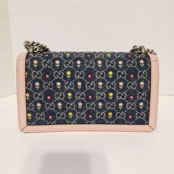 New Denim Floral Embroidered GG Monogram Dollar Calfskin Small Dionysus Bag - Picture 4 of 13